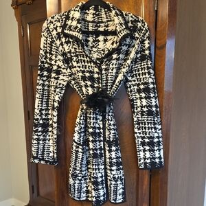 Off-white & Black Abstract Checkered Sweater Jacket, Size: Medium.